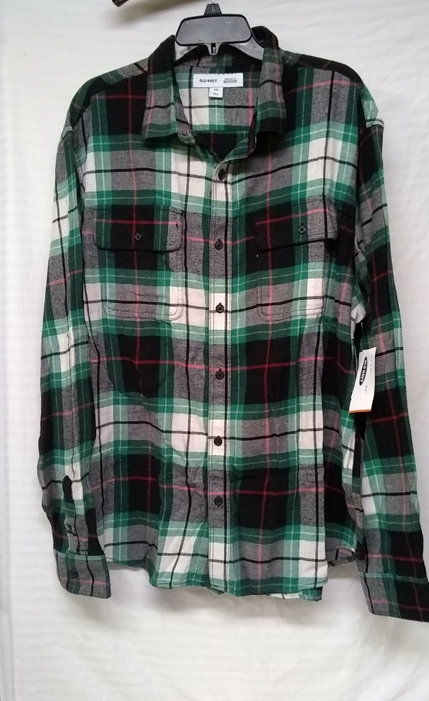 Old Navy Green Black White Plaid Button-Down Shirt
